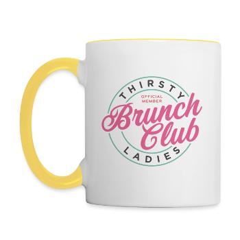 Durstiger Damen-Brunch-Club - Tasse zweifarbig - Weiß/Gelb - Links