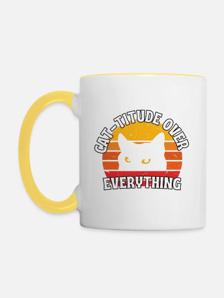 Katzen-Attitüde zu allem - Tasse zweifarbig - Weiß/Gelb