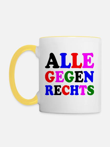 Alle gegen rechts - Tasse zweifarbig - Weiß/Gelb