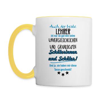 Bester Lehrer Tasse - Tasse zweifarbig - Weiß/Gelb - Links