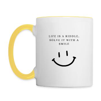 Life is a riddle - solve it with a smile - Contrasting Mug - white/yellow - Left