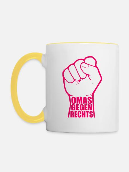 Omas gegen rechts - Tasse zweifarbig - Weiß/Gelb