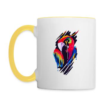 Ein Schönes und Lustiges Papageien Design - Tasse zweifarbig - Weiß/Gelb - Links