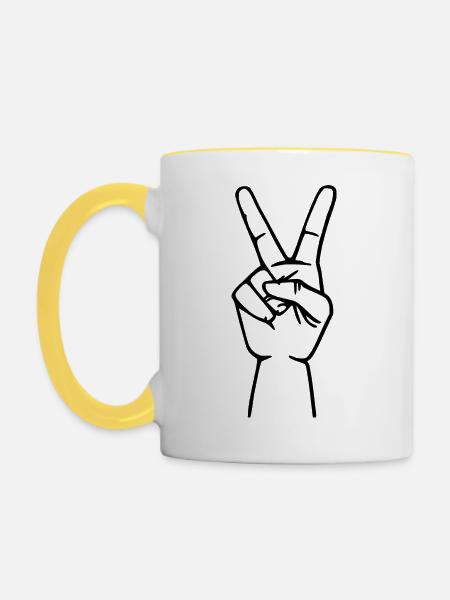 Peacezeichen siegeszeichen hand - Tasse zweifarbig - Weiß/Gelb