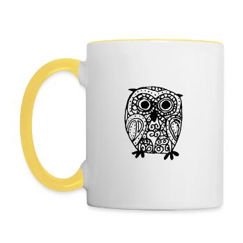 Hibou Art Déco - Mug contrasté - blanc/jaune - Gauche
