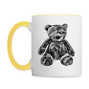 Ours en peluche jouet avec cache-oeil - Mug contrasté - blanc/jaune - Gauche