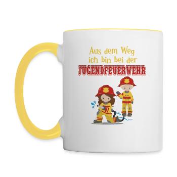 Aus dem Weg ich bin bei der Jugendfeuerwehr - Tasse zweifarbig - Weiß/Gelb - Links
