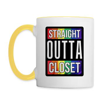 Einfach aus dem Schrank während der Pride Week - Tasse zweifarbig - Weiß/Gelb - Links