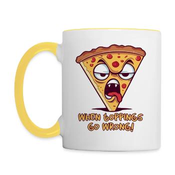 Quand les garnitures tournent mal: tranche de pizza dégoûtante - Mug contrasté - blanc/jaune - Gauche