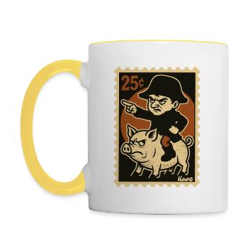 Le petit Napoléon chevauche un cochon en colère - Mug contrasté - blanc/jaune - Gauche