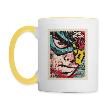 Héros de bande dessinée comme tampon rétro - Mug contrasté - blanc/jaune - Gauche