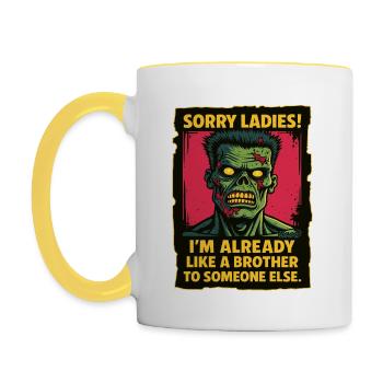Dicton zombie – Je suis beau comme un frère - Mug contrasté - blanc/jaune - Gauche