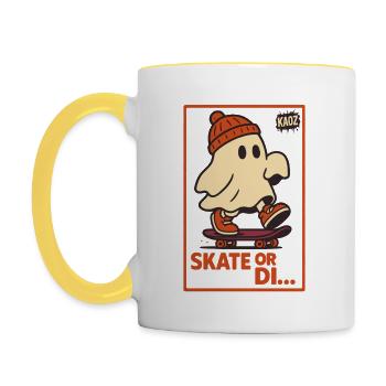 Ghost sur skateboard Skate or Die motif - Mug contrasté - blanc/jaune - Gauche