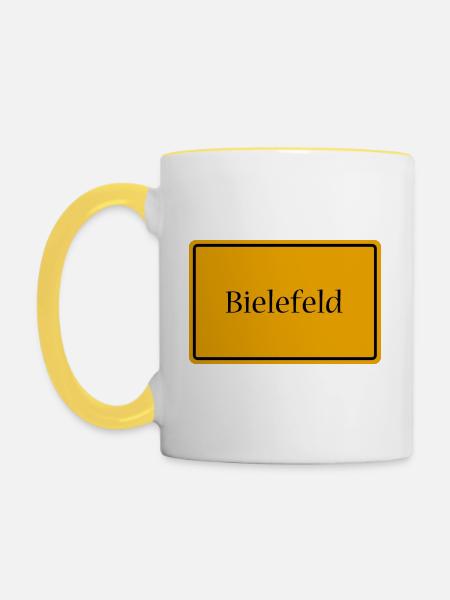 Ortsschild Bielefeld - Tasse zweifarbig - Weiß/Gelb