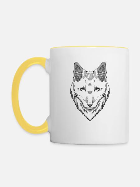 Fuchs Kopf Schwarz - Tasse zweifarbig - Weiß/Gelb
