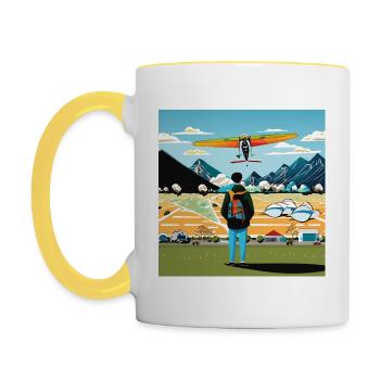 GuyWatchingPlanesFour - Contrasting Mug - white/yellow - Left