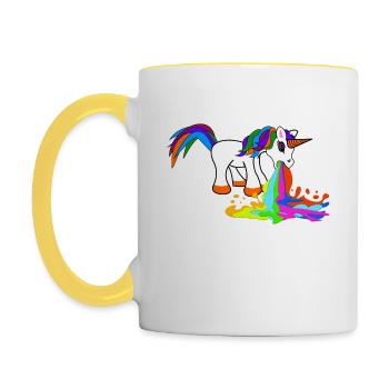 Süß Kotzendes Einhorn Geburtstag Pferd Geschenk - Tasse zweifarbig - Weiß/Gelb - Links
