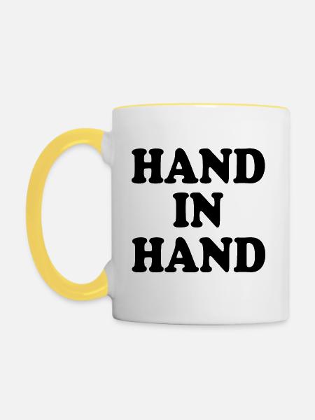 Hand in hand - Tasse zweifarbig - Weiß/Gelb