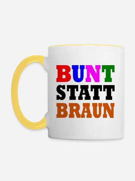Bunt statt braun - Tasse zweifarbig - Weiß/Gelb