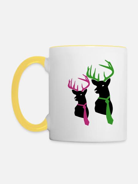 hirsch mit krawatte - Tasse zweifarbig - Weiß/Gelb