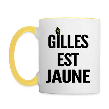 Gilles Est Jaune Poing Levé ! - Mug contrasté - blanc/jaune - Gauche