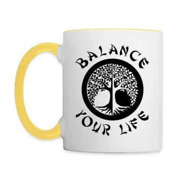 Arbre de vie Yin Yang Balance | Arbre de la vie - Mug contrasté - blanc/jaune - Gauche