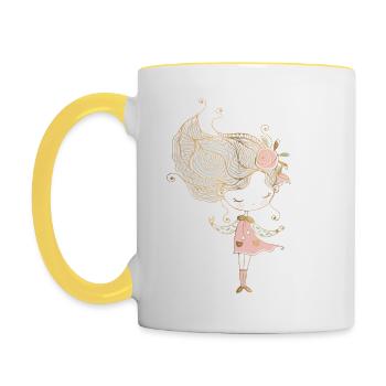 Der geheime Garten des träumenden Mädchens - Tasse zweifarbig - Weiß/Gelb - Links