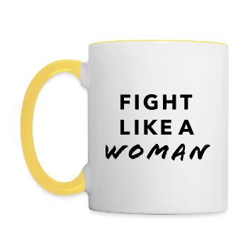 Fight like a woman - Tasse zweifarbig - Weiß/Gelb - Links