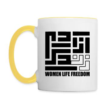 Women life freedom iran - Tasse zweifarbig - Weiß/Gelb - Links