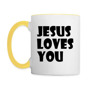 Jesus loves you - Contrasting Mug - white/yellow - Left