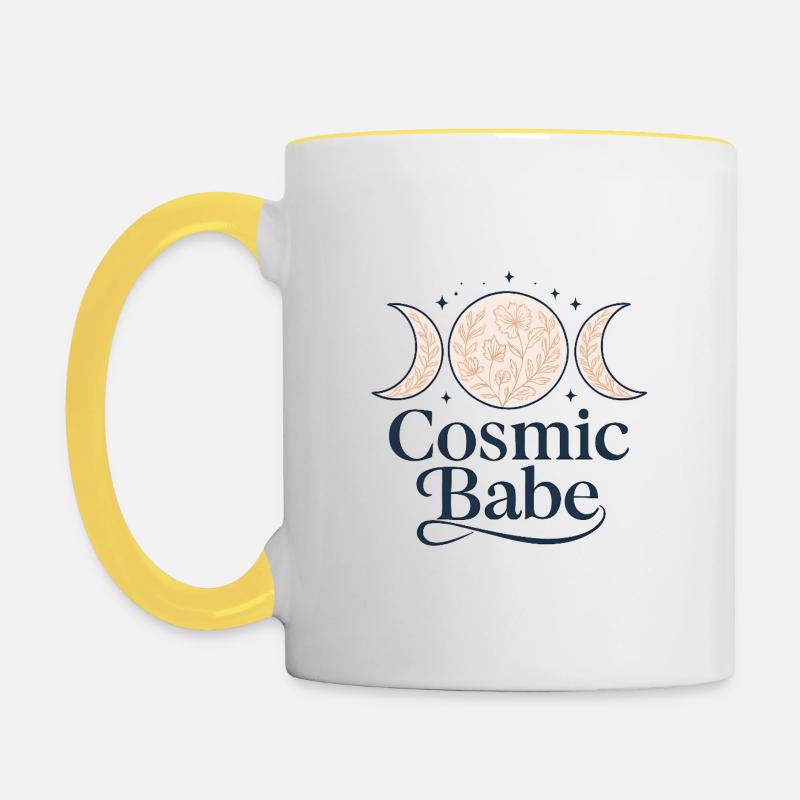 Cosmic Babe – Spirituelles Mond Design - Tasse zweifarbig - Weiß/Gelb
