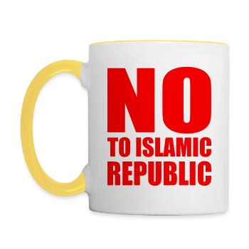 no to islamic republic - Tasse zweifarbig - Weiß/Gelb - Links