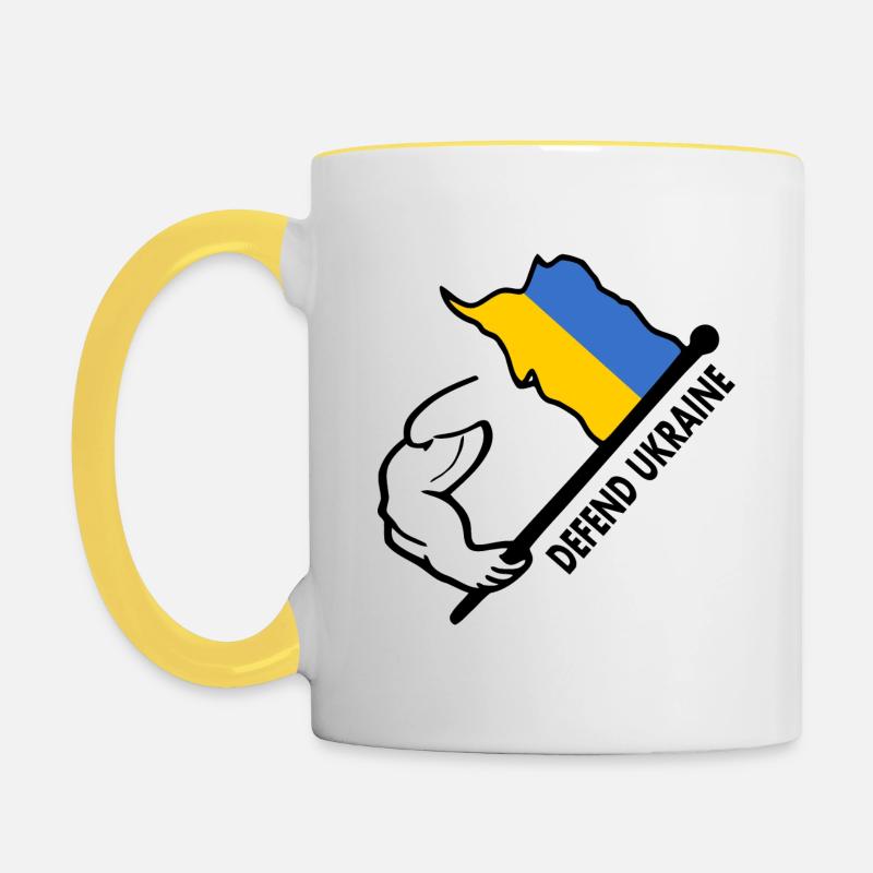 Defend ukraine - Tvåfärgad mugg - vit/gul