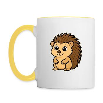 Süßer Igel im Cartoon-Stil - Tasse zweifarbig - Weiß/Gelb - Links