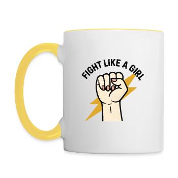 Fight Like A Girl Power Design - Tasse zweifarbig - Weiß/Gelb - Links