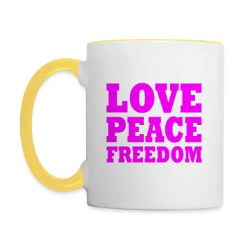 Love peace freedom - Mug contrasté - blanc/jaune - Gauche