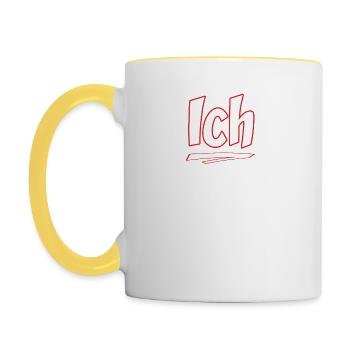 Ich muss gar nichts - Spruch RAHMENLOS Geschenk - Tasse zweifarbig - Weiß/Gelb - Links