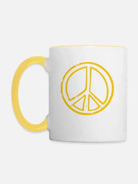 Peacezeichen - Tasse zweifarbig - Weiß/Gelb