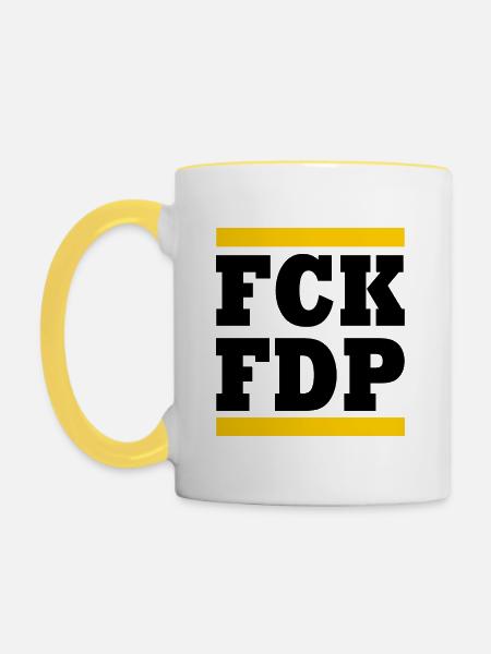 Fck fdp - Tasse zweifarbig - Weiß/Gelb