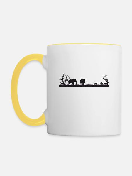 Africa Elephants in Savannah - Contrasting Mug - white/yellow