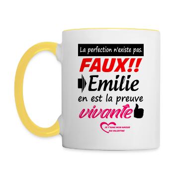Saint Valentin / Valentine Emilie / Amour / Cadeau - Mug contrasté - blanc/jaune - Gauche