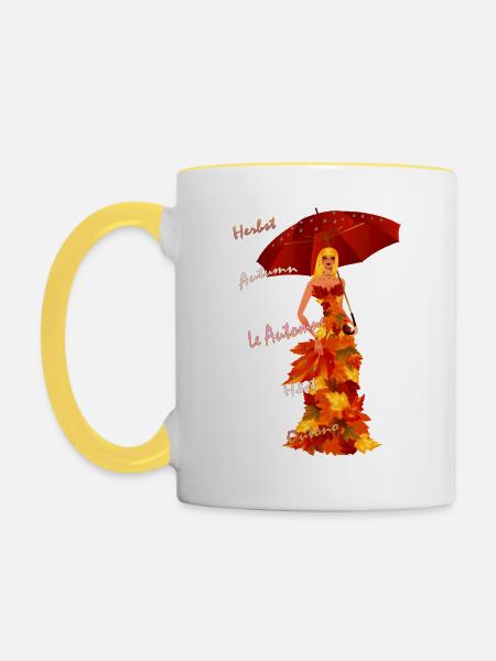 Herbst - Tasse zweifarbig - Weiß/Gelb