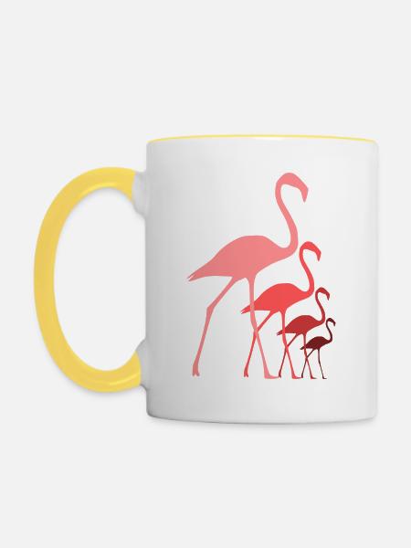 Flamingos - Tasse zweifarbig - Weiß/Gelb