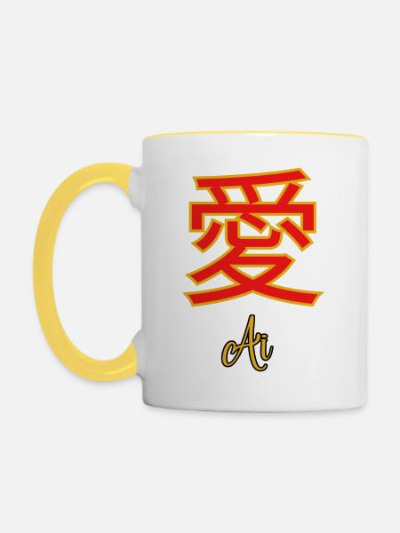 Liebe - Tasse zweifarbig - Weiß/Gelb