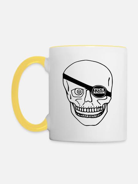 Fuck Racism Skull - Tasse zweifarbig - Weiß/Gelb