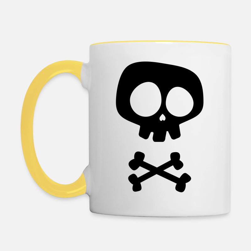Crâne et os croisés - Mug contrasté - blanc/jaune