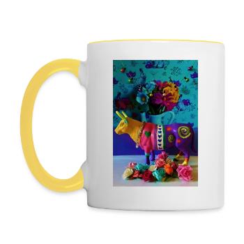 colorful cow - Contrasting Mug - white/yellow - Left