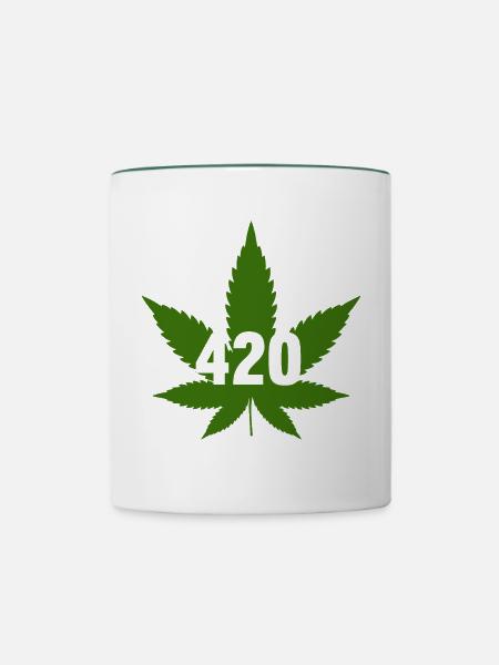 CANNABIS MARIHUANA HANFBLATT 420 - Tasse zweifarbig - Weiß/Dunkelgrün