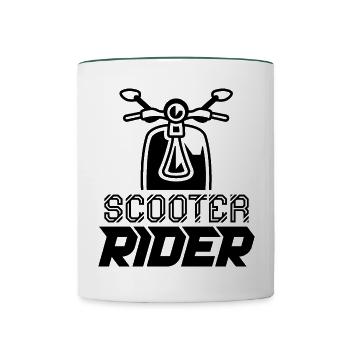 Rollerfahrer Motorroller Moped Mofa - Tasse zweifarbig - Weiß/Dunkelgrün - Vorne