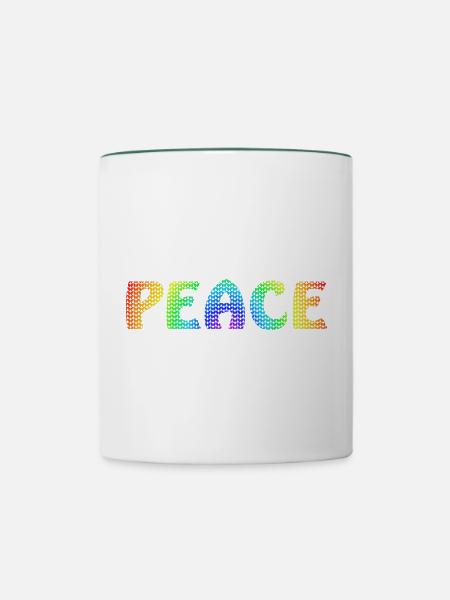 Peace Schmetterling Regenbogen - Tasse zweifarbig - Weiß/Dunkelgrün